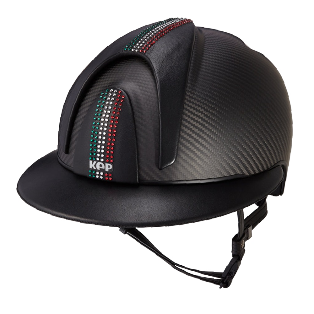 E-LIGHT Carbon Helmet - Matt Polo with 3 Leather Inserts & Swarovski Italian Flag by KEP