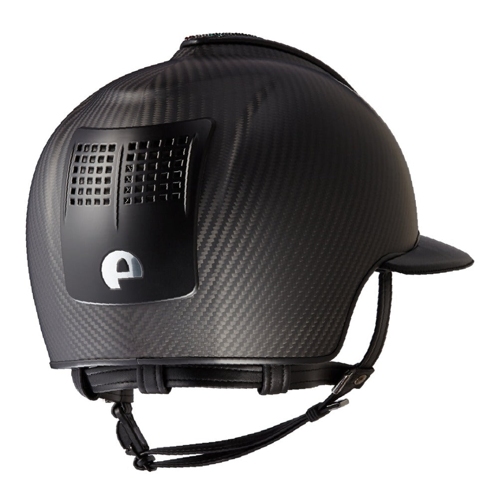 E-LIGHT Carbon Helmet - Black Matt with 3 Black Leather Inserts and Swarovski Flag by KEP